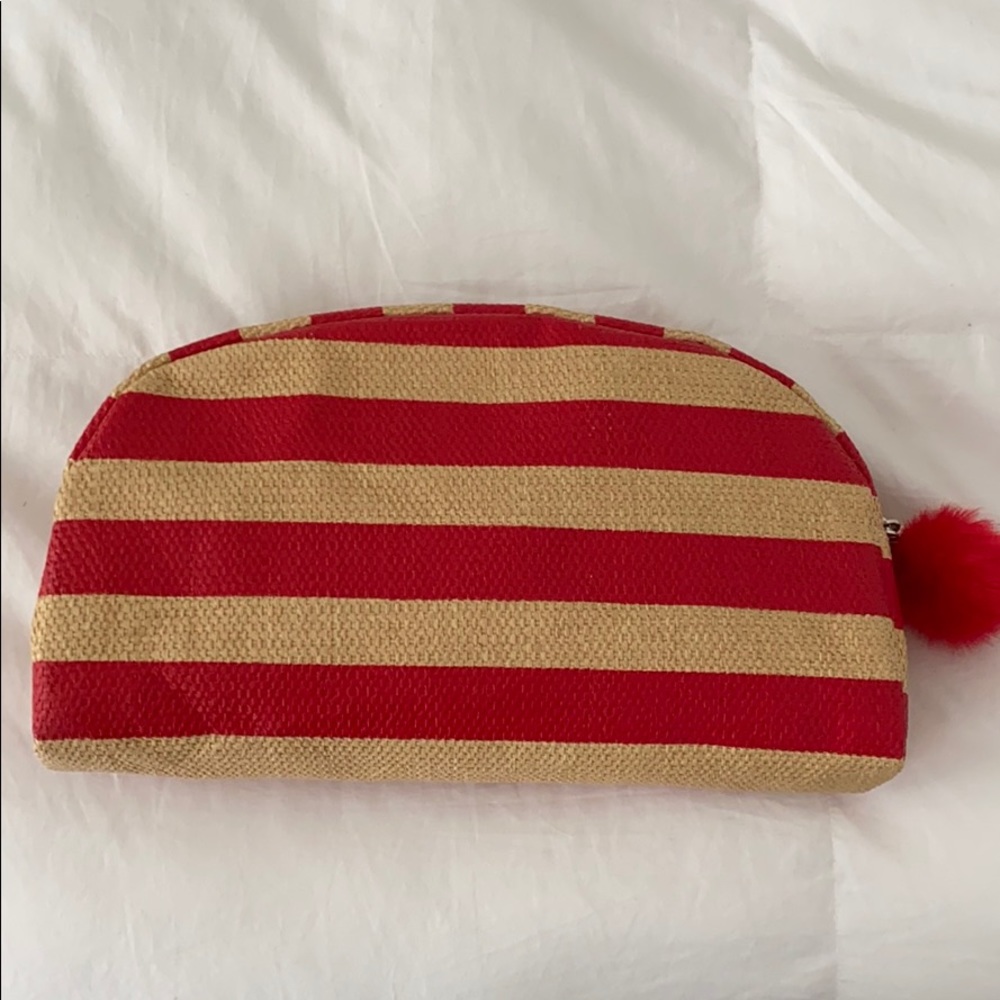 Red and tan stripe pouch